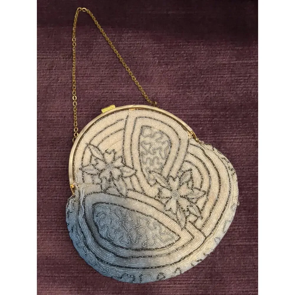 Art Deco Micro Beaded Evening Bag Beadwork Floral Geometric Flapper Purse